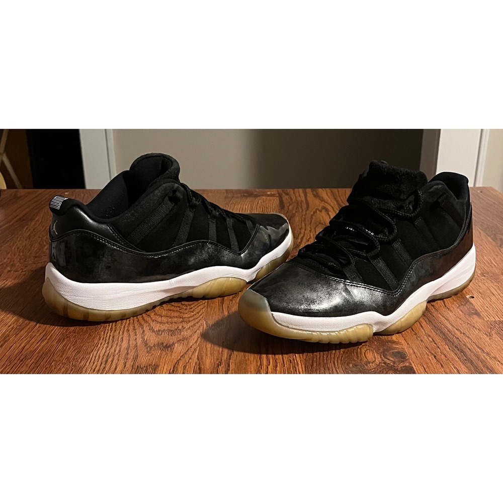 Air Jordan 11 Retro Low Barons Black Metallic Silver Mens Size 13